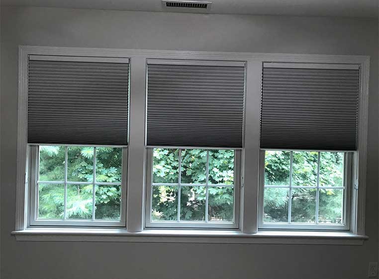 3 widows with honeycomb blinds